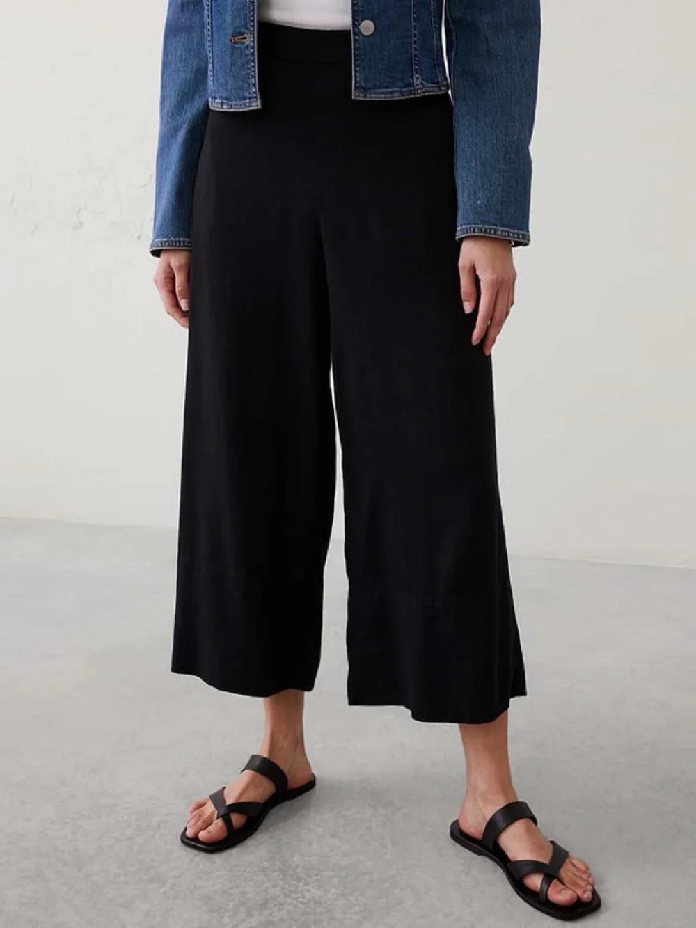 Banana Republic Wide Leg Linen Blend Cropped Pants Black XS